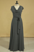 Load image into Gallery viewer, Floor Length Dress Cowl Neck Cap Sleeves With Sash Modified Circle Skirt Plus Size