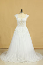 Load image into Gallery viewer, Plus Size Bridal Dresses A-Line Off The Shoulder Tulle Court Train White Zipper Back