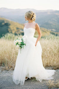 Cheap Wedding Dresses Scoop A-line Ivory Tulle Beach Bridal Gown