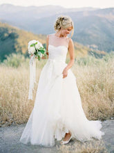 Load image into Gallery viewer, Cheap Wedding Dresses Scoop A-line Ivory Tulle Beach Bridal Gown