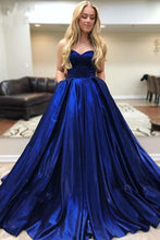 Load image into Gallery viewer, A Line Royal Blue Satin Sweetheart Strapless Prom Dresses with Pockets, Evening Dress SJS15553