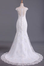 Load image into Gallery viewer, Wedding Dresses Off The Shoulder Mermaid With Applique Tulle Sweep Train