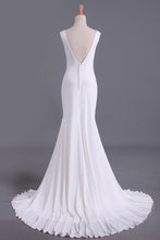 Load image into Gallery viewer, White Scoop Mermaid/Trumpet Wedding Dresses Spandex Court Train