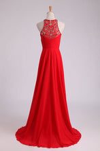 Load image into Gallery viewer, Scoop A-Line/Princess Prom Dresses With Beads And Ruffles Chiffon