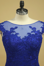 Load image into Gallery viewer, Plus Size Mermaid Open Back Evening Dresses Bateau Tulle With Applique Dark Royal Blue