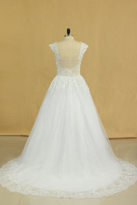 Plus Size Bridal Dresses A-Line Off The Shoulder Tulle Court Train White Zipper Back