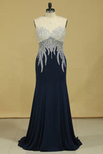 Load image into Gallery viewer, New Arrival Prom Dresses Gorgeous Mermaid Beading Illusion Floor-Length Satin Plus Size