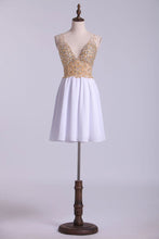 Load image into Gallery viewer, V-Neck Homecoming Dresses A Line Tulle &amp; Chiffon Beaded Bodice