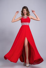 Load image into Gallery viewer, Scoop Prom Dresses A Line Sweep/Brush Red Open Back