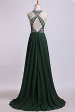 Load image into Gallery viewer, Halter A-Line/Princess Prom Dresses Tulle&amp;Chiffon Sweep Train