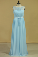 Load image into Gallery viewer, Plus Size Scoop A Line Evening Dresses Chiffon With Ruffles And Sash