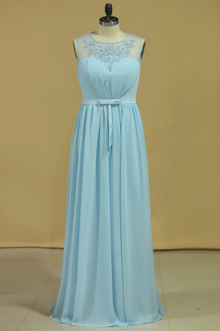 Plus Size Scoop A Line Evening Dresses Chiffon With Ruffles And Sash