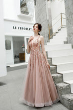 Load image into Gallery viewer, A Line V Neck Pink Beads Straps Prom Dresses Lace up, Long Dance SJS15615