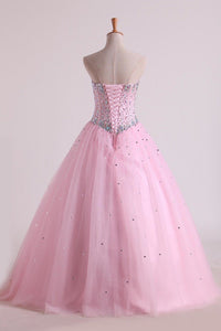 Sweetheart Beaded Bodice Quinceanera Dresse Tulle Floor Length